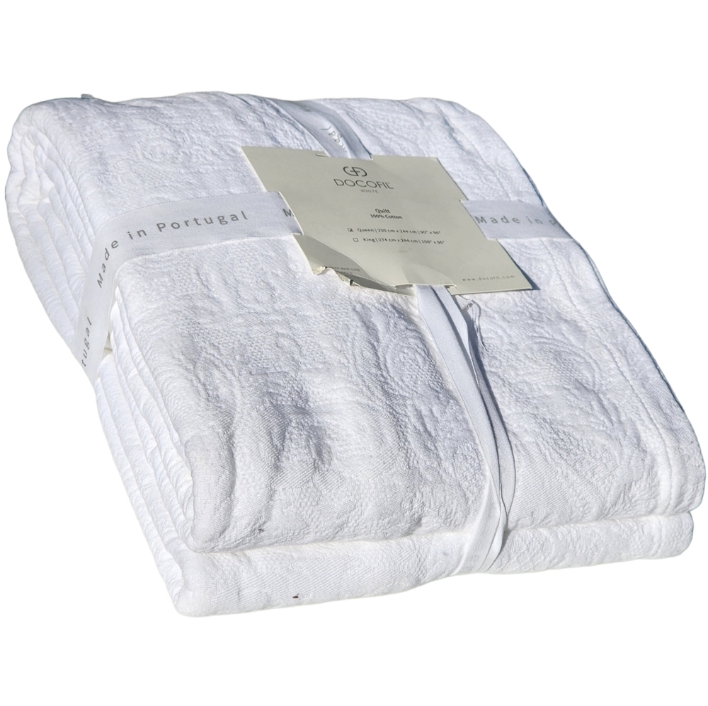 Queen Portugal Docofil‎ Shabby Chic White Cotton Textured Quilt Coverlet